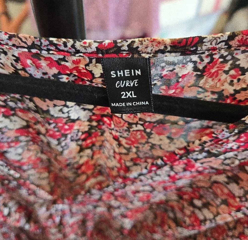 Shein Pink and White Floral Smocked-Waist Tunic